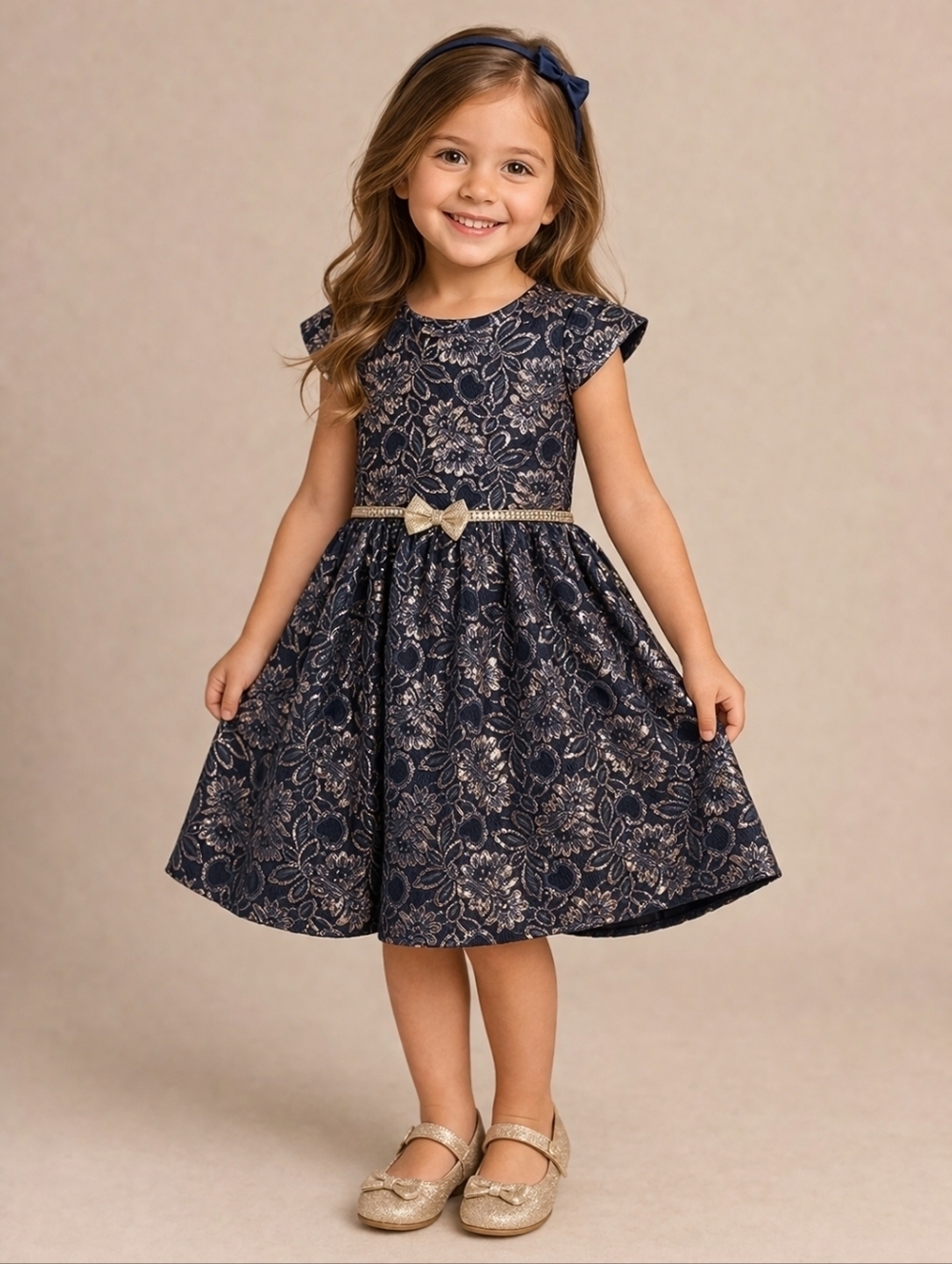 NANNETTE KIDS Powder Blue Silver Lace Bow Holiday Party Dress Size 5